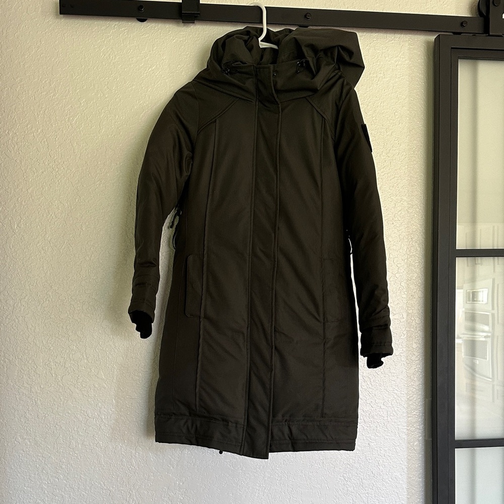 Nobis size small puffer coat. Dark gray, duck down filled